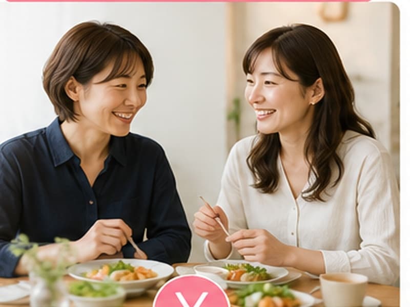 友人同士で食事を楽しむ女性